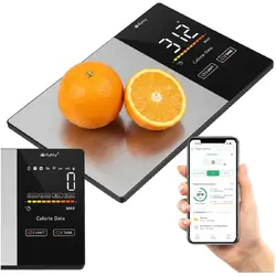 Cantar smart de bucatarie, Bluetooth, 5 kg, precizie 1 g, aplicatie Fitdays+, Analiza calorii si macronutrienti, Inox
