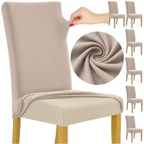 Set 6 Husa Pentru Scaun, 65x40x35 cm, Catifea, Elastic, Protectie Impotriva Murdariei, Spalare La Masina La 30 De Grade, Bej