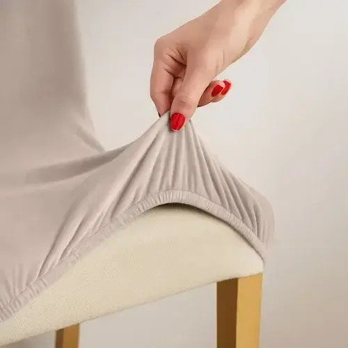 Set 6 Husa Pentru Scaun, 65x40x35 cm, Catifea, Elastic, Protectie Impotriva Murdariei, Spalare La Masina La 30 De Grade, Bej