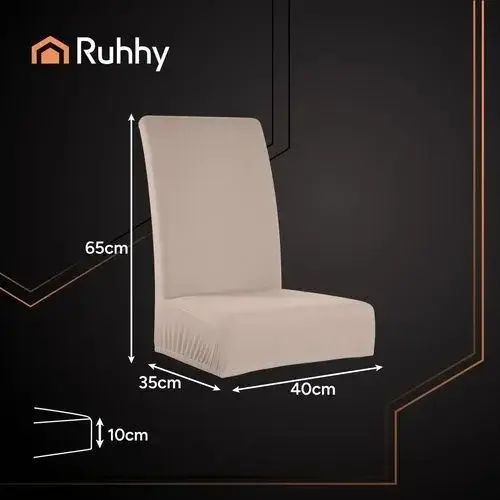 Set 6 Husa Pentru Scaun, 65x40x35 cm, Catifea, Elastic, Protectie Impotriva Murdariei, Spalare La Masina La 30 De Grade, Bej