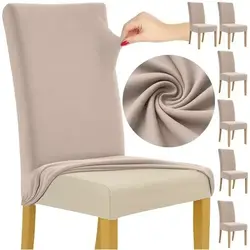 Set 6 Husa Pentru Scaun, 65x40x35 cm, Catifea, Elastic, Protectie Impotriva Murdariei, Spalare La Masina La 30 De Grade, Bej