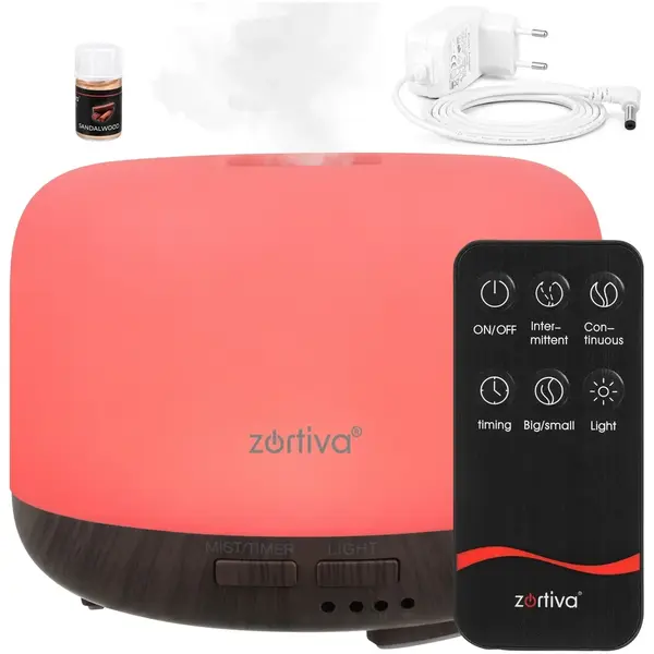 Difuzor de ulei esential, Aromaterapie, Umidificator de aer, Rezervor 300ML, Telecomanda si lumina veghe ajustabila 8 Culori + 1 Ulei Cadou