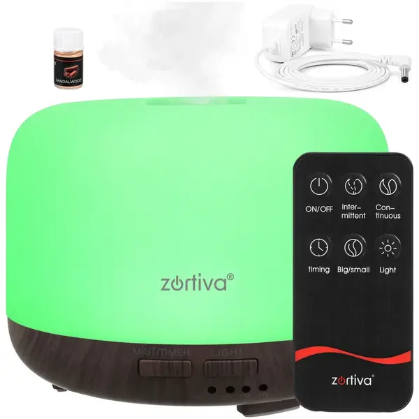 Difuzor de ulei esential, Aromaterapie, Umidificator de aer, Rezervor 300ML, Telecomanda si lumina veghe ajustabila 8 Culori + 1 Ulei Cadou