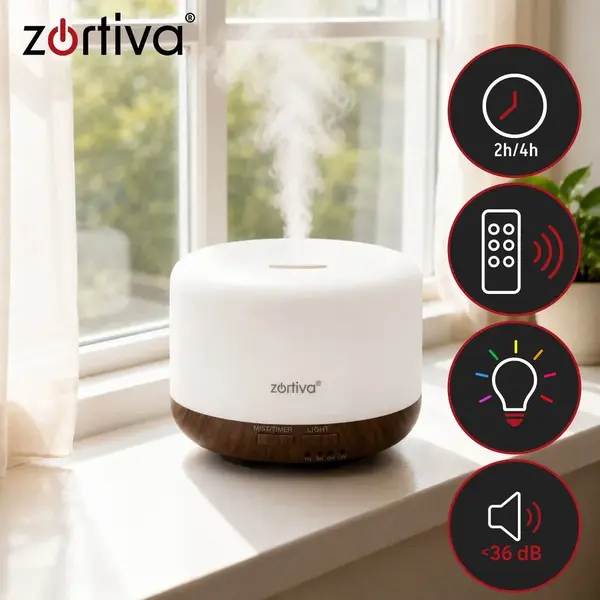 Difuzor de ulei esential, Aromaterapie, Umidificator de aer, Rezervor 300ML, Telecomanda si lumina veghe ajustabila 8 Culori + 1 Ulei Cadou