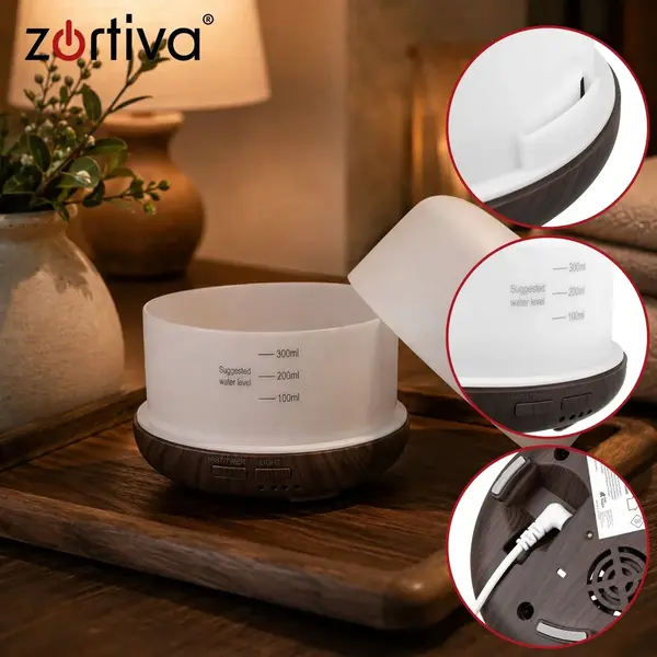 Difuzor de ulei esential, Aromaterapie, Umidificator de aer, Rezervor 300ML, Telecomanda si lumina veghe ajustabila 8 Culori + 1 Ulei Cadou