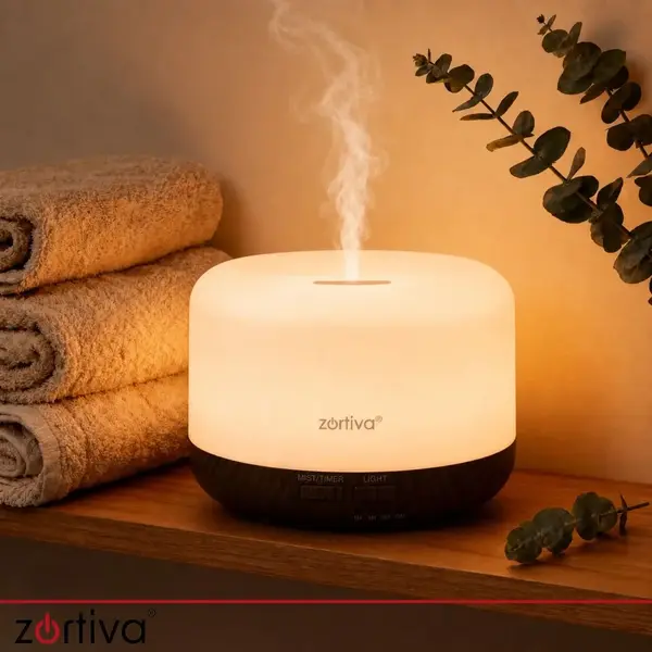 Difuzor de ulei esential, Aromaterapie, Umidificator de aer, Rezervor 300ML, Telecomanda si lumina veghe ajustabila 8 Culori + 1 Ulei Cadou