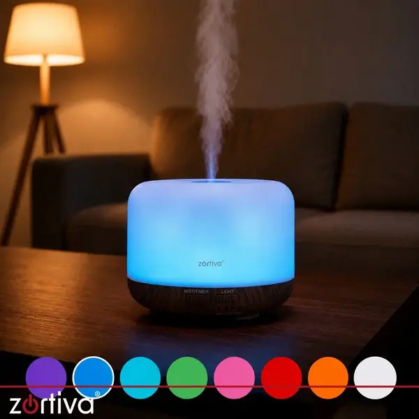 Difuzor de ulei esential, Aromaterapie, Umidificator de aer, Rezervor 300ML, Telecomanda si lumina veghe ajustabila 8 Culori + 1 Ulei Cadou