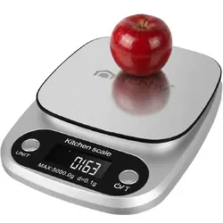 Cantar electronic de bucatarie, precizie 0,1 g, capacitate 5 kg, functie tara, 8 unitati de masura, inox