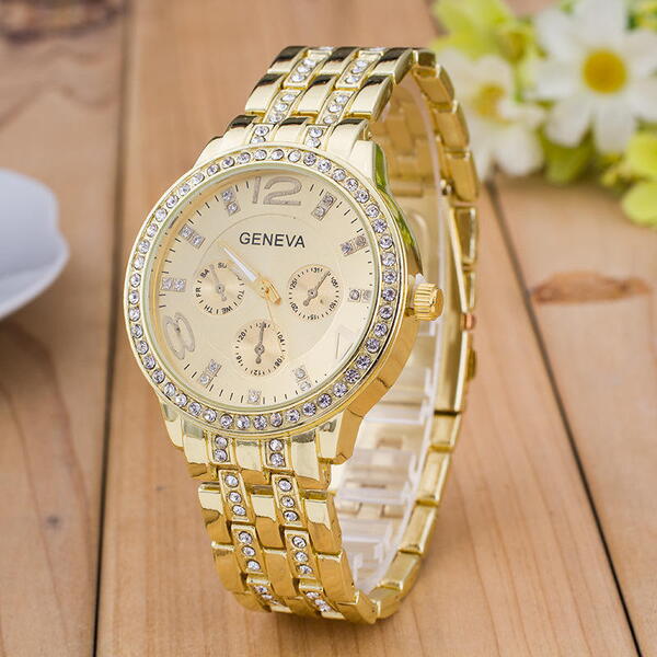 Ceas dama Quartz, Geneva Crystal Auriu