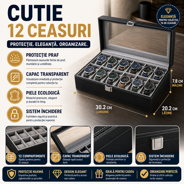 Cutie depozitare pentru 12 ceasuri