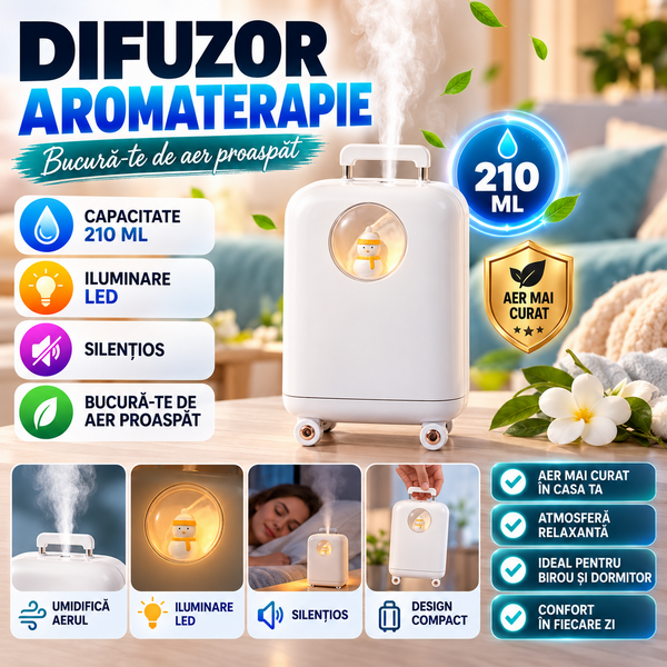 Umidificator de aer cu ultrasunete, 210ML, cu iluminat LED, pentru casa si birou STH-23